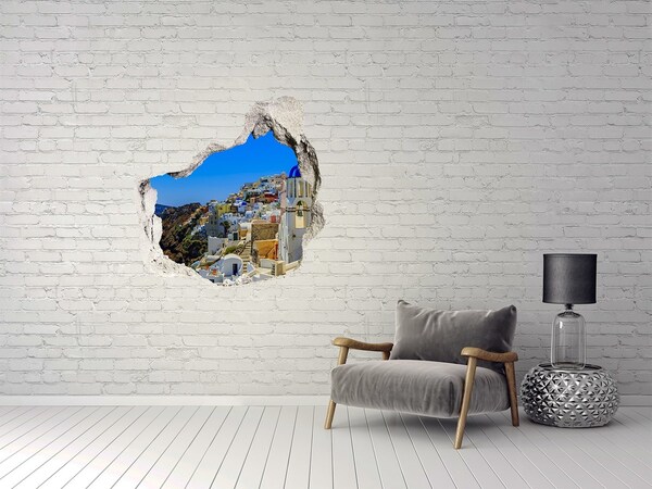 3D wall hole wallpaper Santoryn Greece