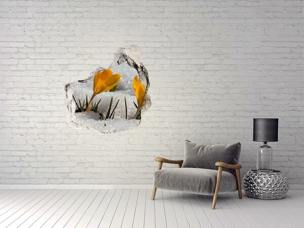 3D wall hole wallpaper Spring Flowers in the Snow