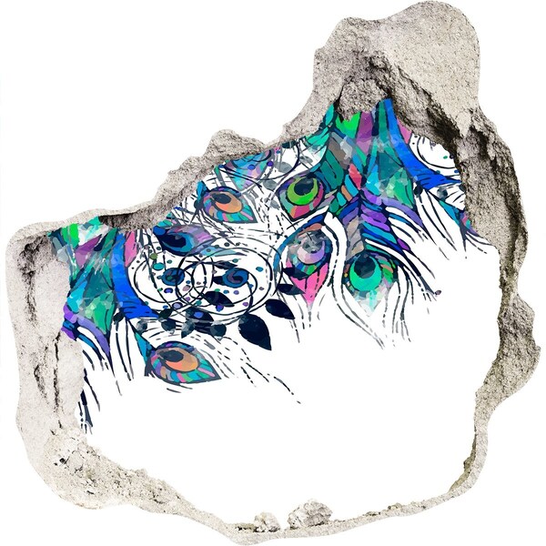 Hole in the wall decal Colorful feathers in a hole in the wall