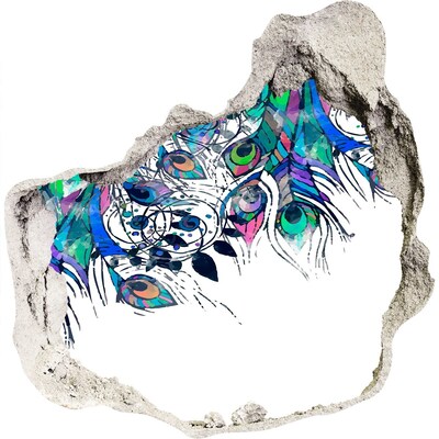 Hole in the wall decal Colorful feathers in a hole in the wall