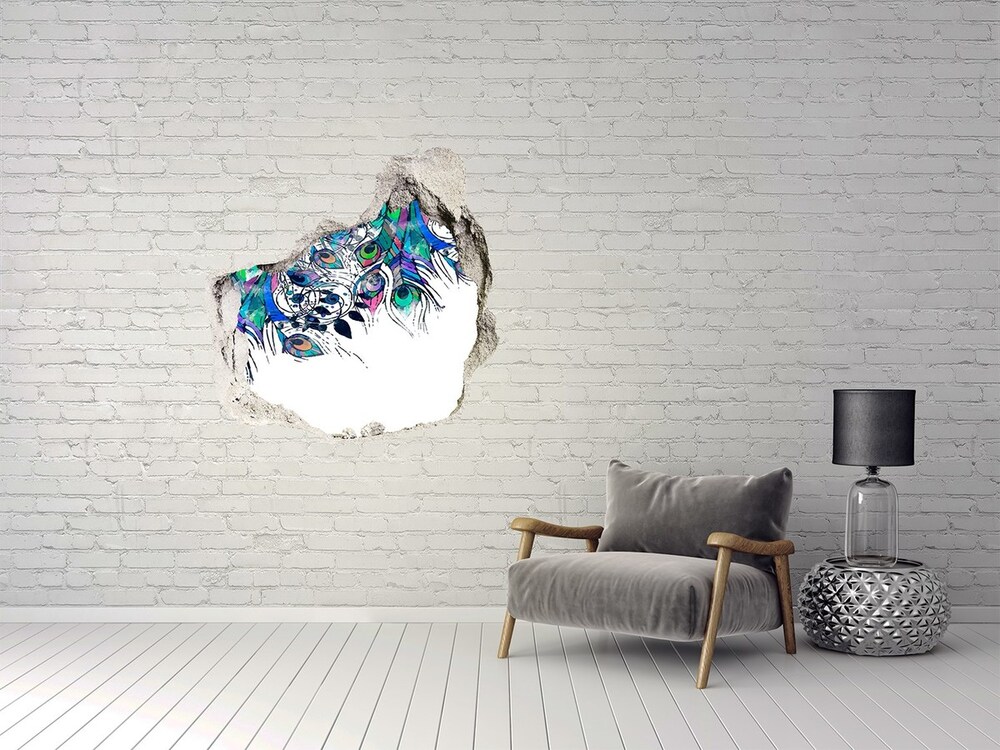 Hole in the wall decal Peacock feathers