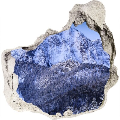 3D wall hole wallpaper Mountain landscape in winter scenery