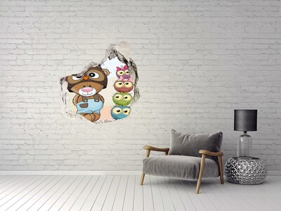 3D wall hole wallpaper Bear and owls