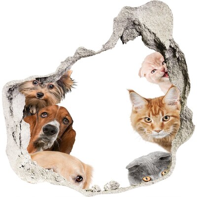 3D wall hole wallpaper Dogs and cats