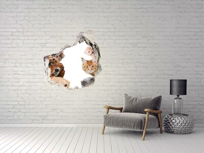 3D wall hole wallpaper Dogs and cats