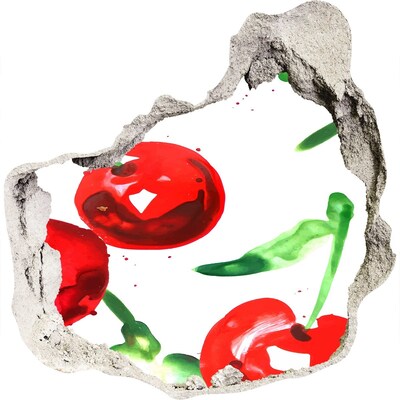 Hole wall sticker Red Cherries in a Hole in the Wall