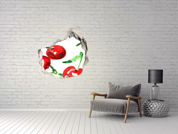 Hole wall sticker Red Cherries in a Hole in the Wall