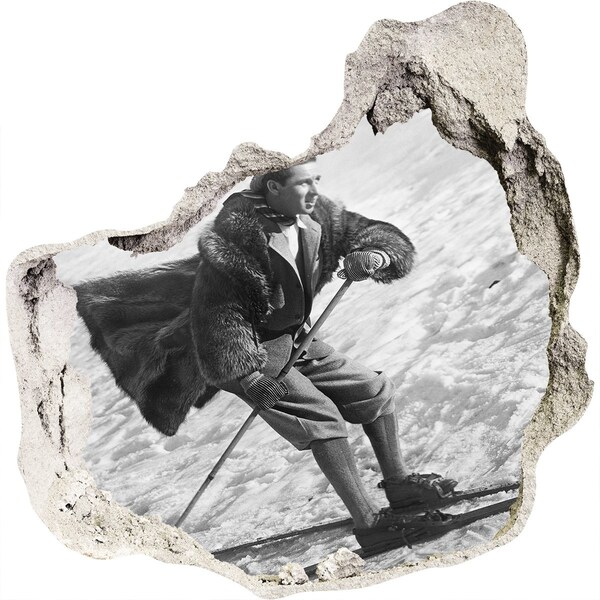 3D wall hole Retro-style winter skier