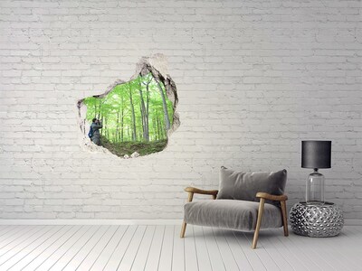 Hole wall sticker Ornithologist in the forest