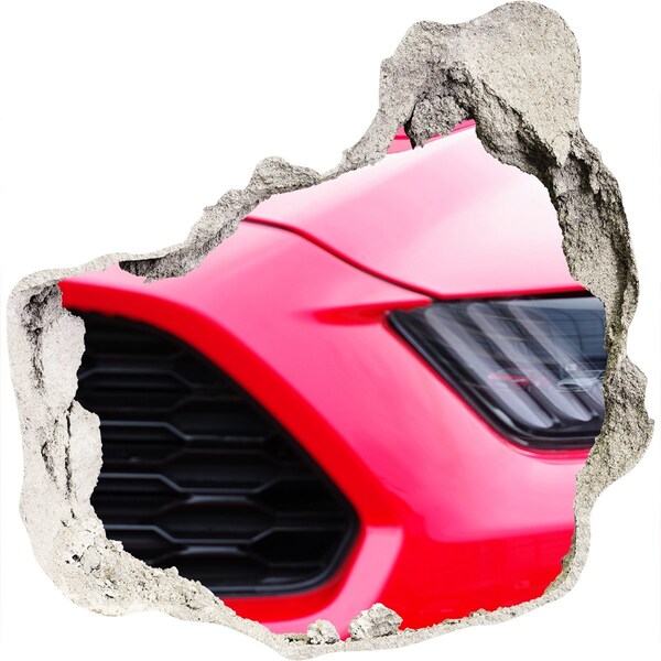 3D wall hole Red sports car through a hole in the wall