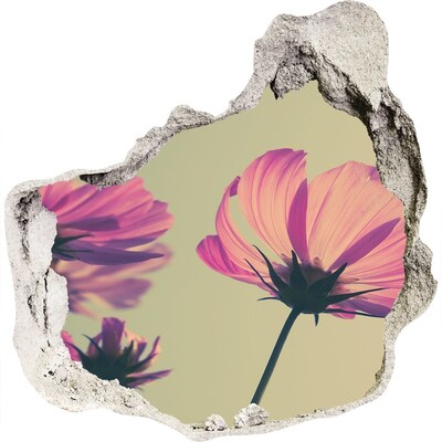 3D wall hole wallpaper Pink flowers