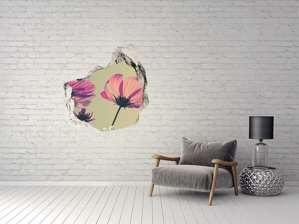 3D wall hole wallpaper Flowers through a hole in the wall