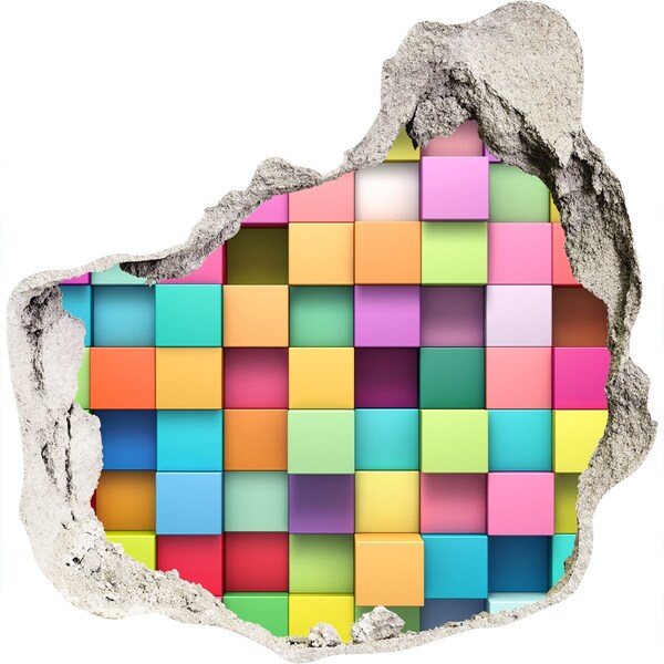 3D wall hole wallpaper Colorful blocks in a hole in the wall
