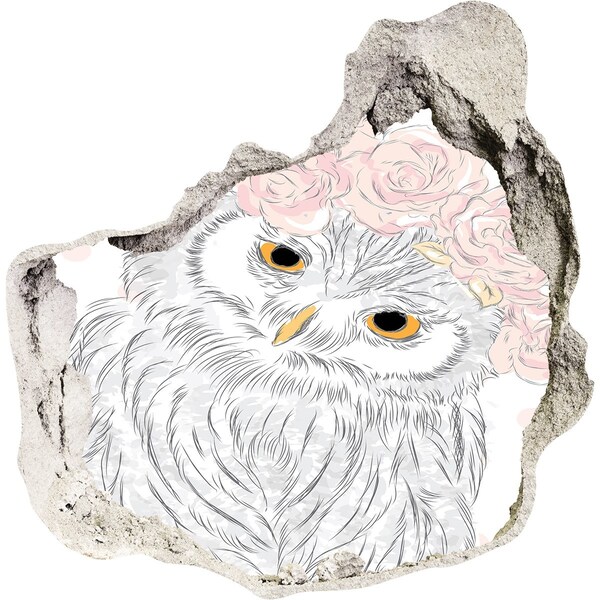3D wall hole wallpaper Owl with roses