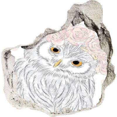3D wall hole wallpaper Owl with roses