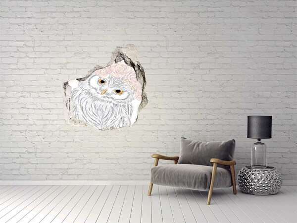 3D wall hole wallpaper Owl in a wreath