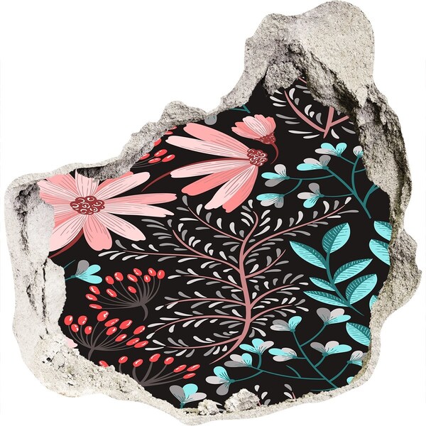 Hole in the wall sticker Floral pattern on a black background