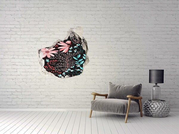 Hole in the wall sticker Spring flowers brick