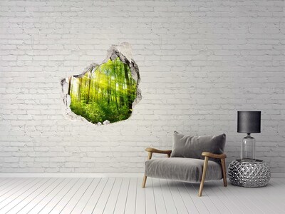 3D wall hole wallpaper Green forest with sun rays