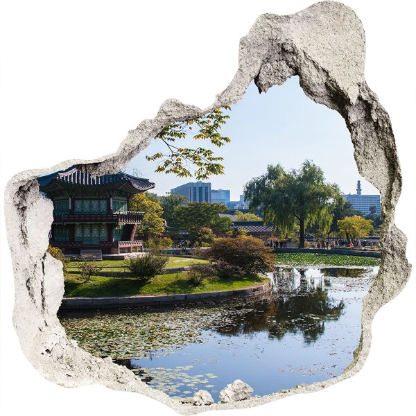 Hole in the wall decal Asian-style garden