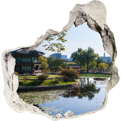 Hole in the wall decal Asian-style garden