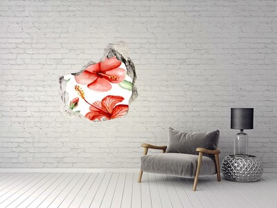 3D wall hole wallpaper Tropical flowers