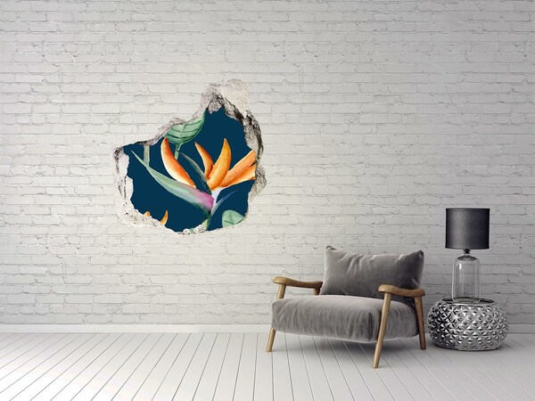 Hole wall sticker Tropical flower in concrete