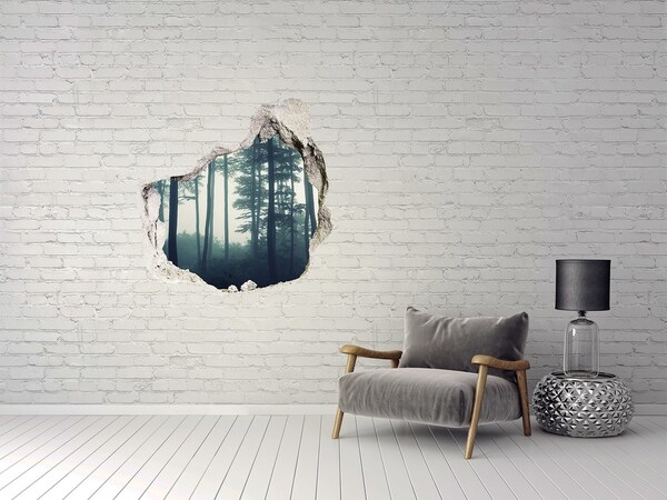 Hole wall sticker Misty forest scenery