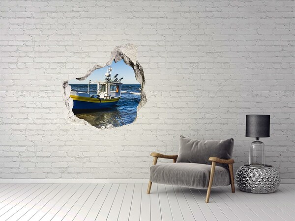 Hole in the wall decal Fishing boat at sea