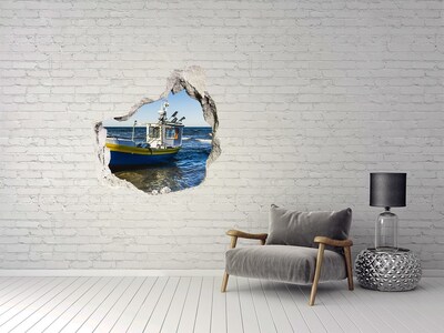 Hole in the wall decal Fishing boat at sea
