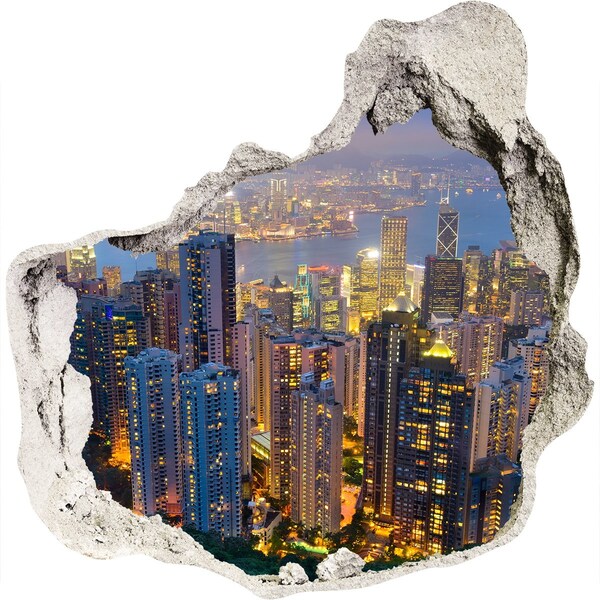 3D wall hole View of Hong Kong at night