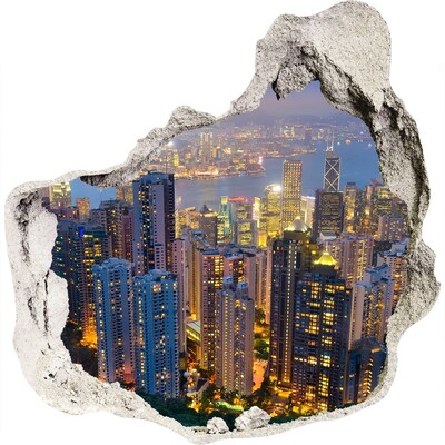 3D wall hole View of Hong Kong at night