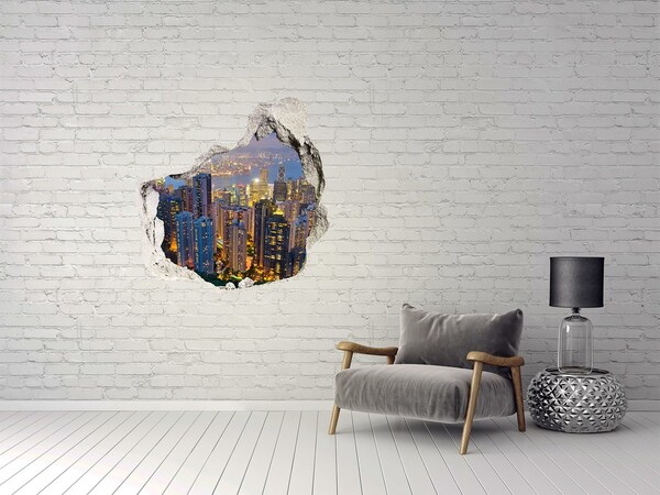 3D wall hole View of Hong Kong at night