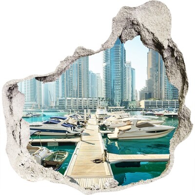 Hole wall sticker Marina in a modern city