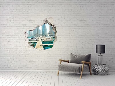 Hole wall sticker Marina in a modern city