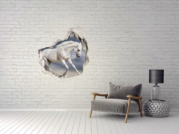 3D wall hole A white horse on the run