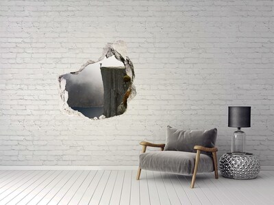 3D wall hole wallpaper View from the cliff above the fjord
