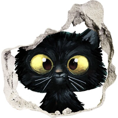 Hole wall sticker Black cat in a hole in the wall