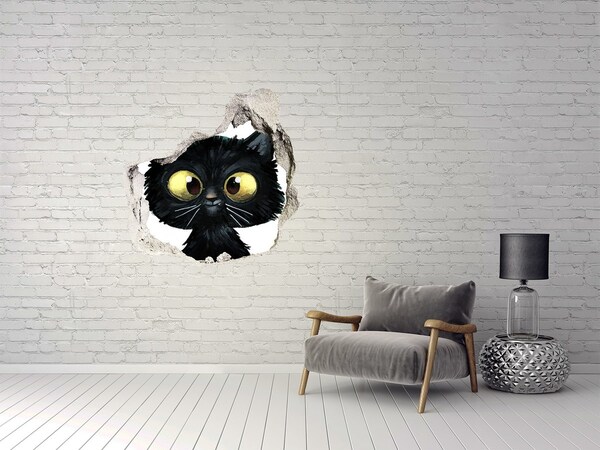 Hole wall sticker Black cat in a hole in the wall