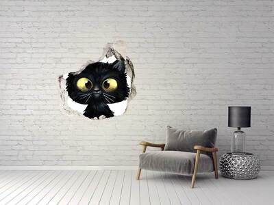Hole wall sticker Black cat in a hole in the wall