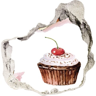 3D wall hole Delicious cupcake with a cherry