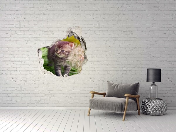 Hole wall sticker Kitty with dandelion