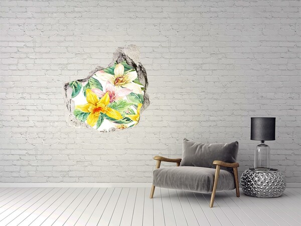 3D wall hole wallpaper Flower garden behind the wall
