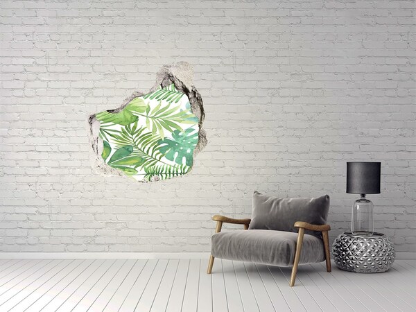 3D wall hole wallpaper Tropical leaves