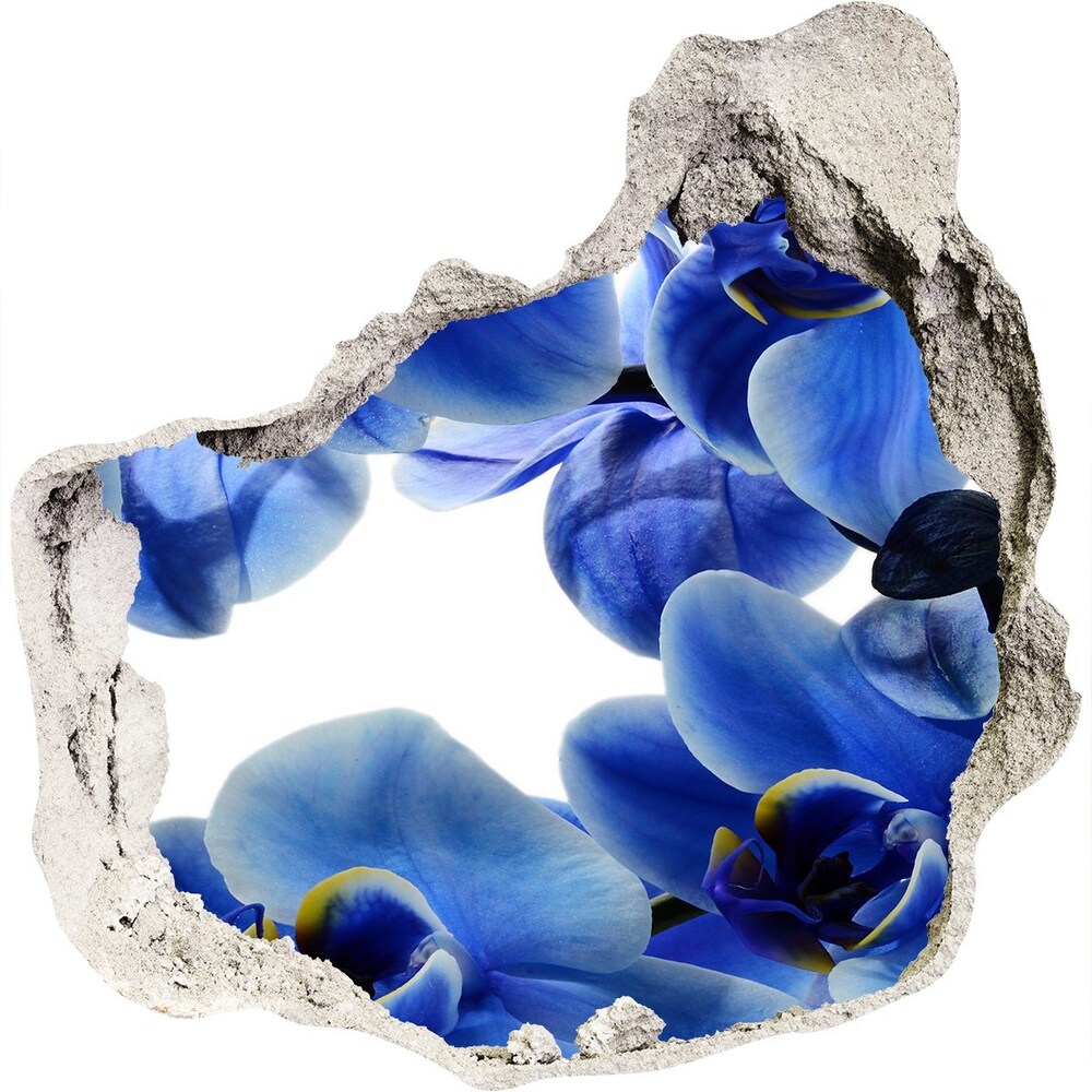 3D wall hole wallpaper Blue orchid