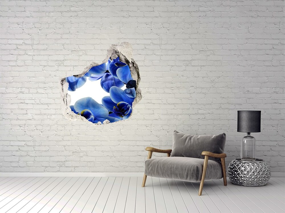 3D wall hole wallpaper Blue orchid