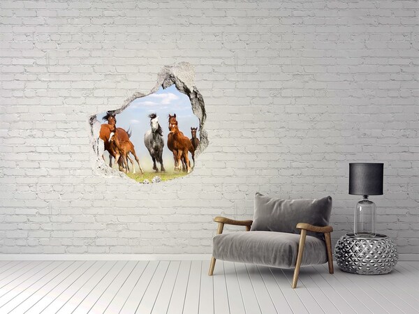 Hole in the wall decal Galloping horses in the meadow