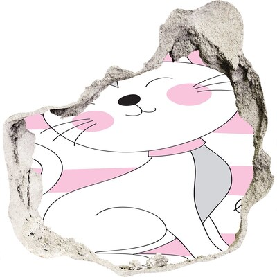 3D wall hole wallpaper Smiling Kitten in a Hole in the Wall