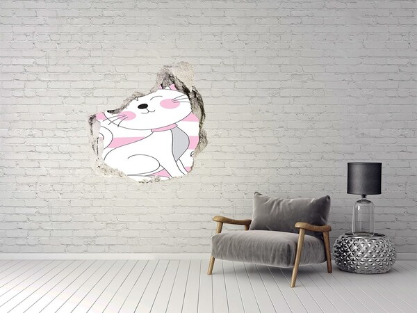 3D wall hole wallpaper Smiling Kitten in a Hole in the Wall