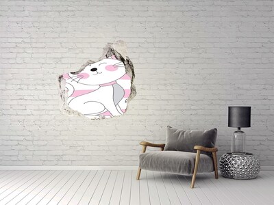 3D wall hole wallpaper Smiling Kitten in a Hole in the Wall
